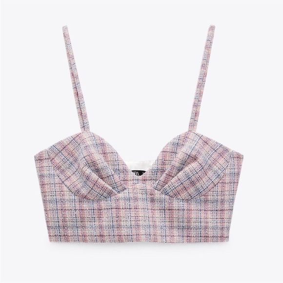 Zara textured tweed style corset crop top checkered pattern - Picture 7 of 7